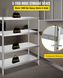 Stainless Steel Shelving 46.8x18.5 Inch 4 Tier Adjustable Shelf Storage Unit Stainless Steel Heavy Duty Shelving For Kitchen Commercial Office Garage Storage 330lb Per Shelf