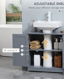 Under Sink Bathroom Cabinet, Pedestal Sink Storage Cabinet with 2 Doors, Shelf and U-Shape, Gray