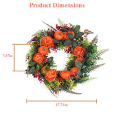 1Pc 17.71IN Autumn Wreath With Pumpkin Mixed Leaves Berries Flowers Fall Decoration For Indoor Outdoor Window Wall Front Door In Halloween Thanks Giving Day - CJDS - FC