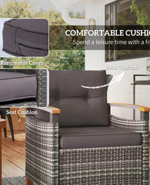 Outdoor Bistro Set Wicker Patio Furniture With Cushions For Porch, Backyard, Garden, Gray