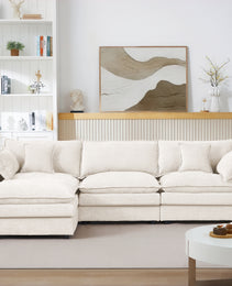 Modular Sectional Sofa, 102 Inch L Shaped Couch Set For Living Room, 3-Seater Comfy Cloud Couches With Movable Ottoman, DIY Combination, Chenille, Beige