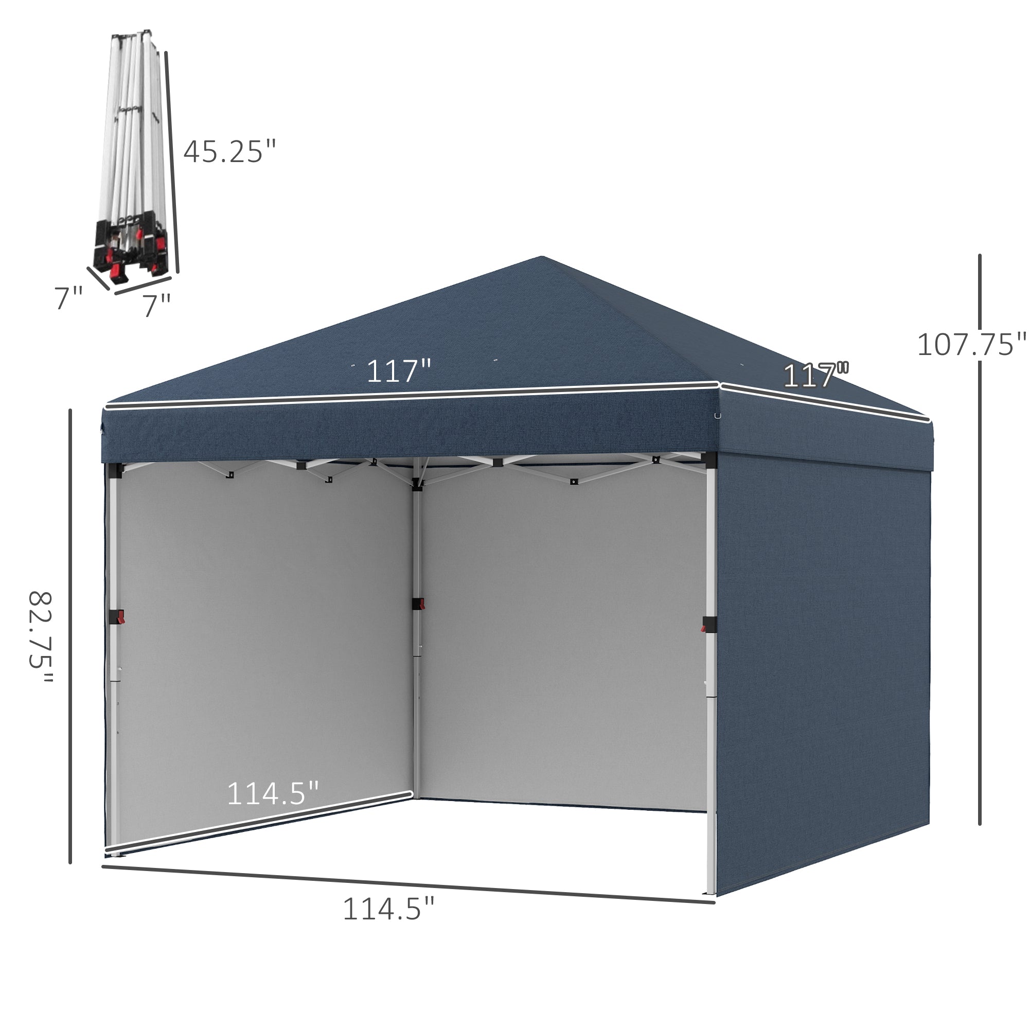 10' X 10' Pop Up Canopy With Sidewalls, Weight Bags And Carry Bag, Height Adjustable Tent For Parties, Navy