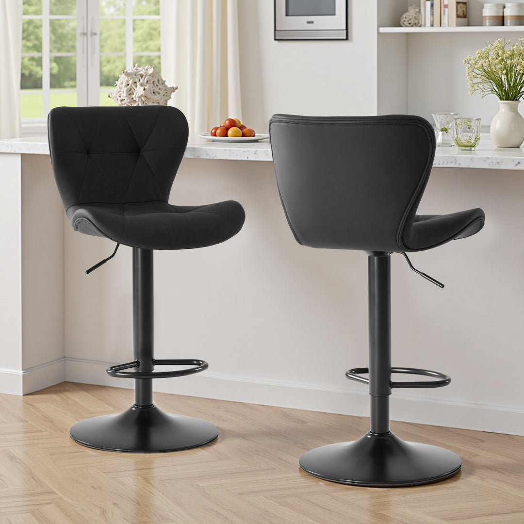 Modern Bar Stools Set Of 2, Adjustable Faux Leather Upholstered Swivel Bar Stools