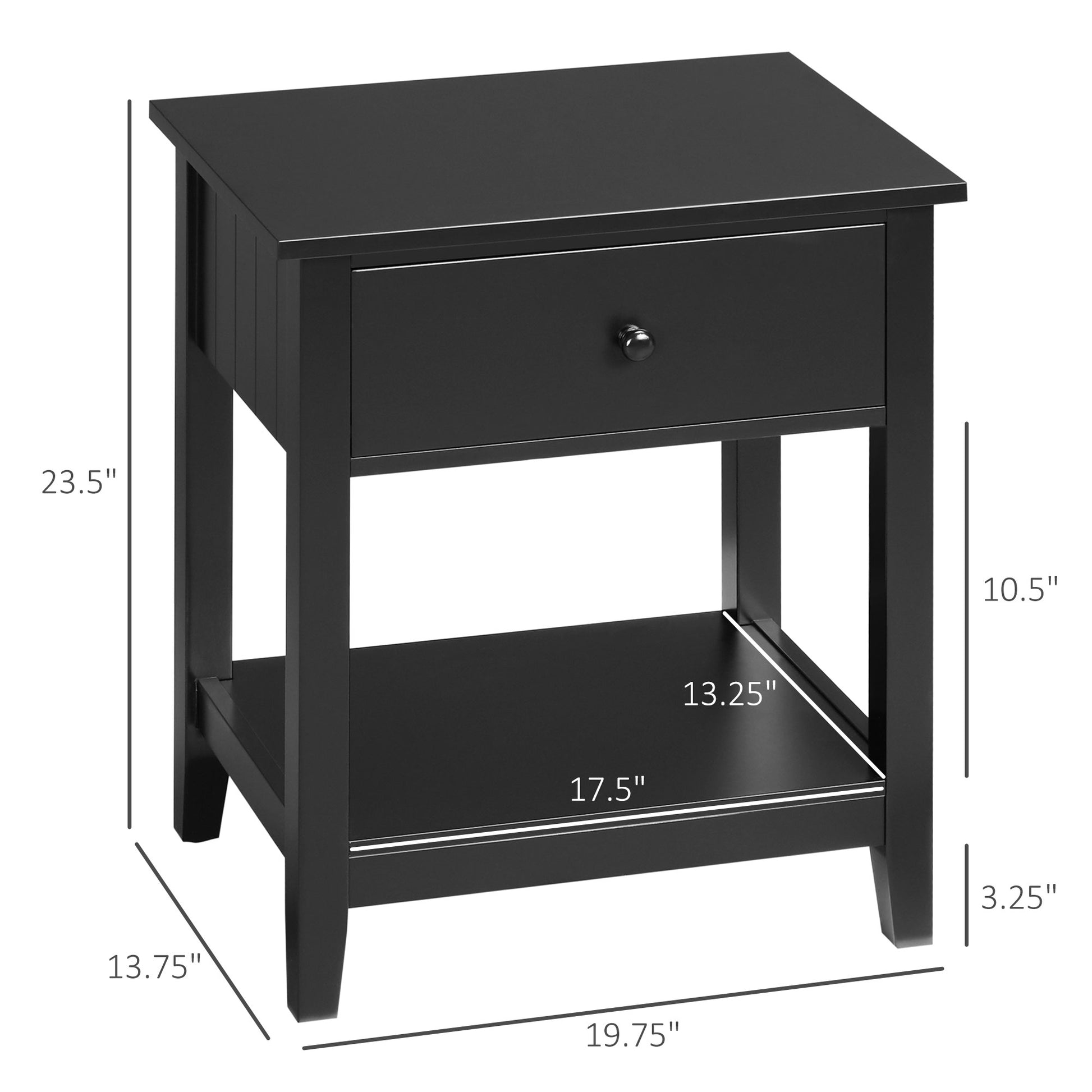 End Table, 2-tier Side Table with Drawer and Storage Shelf, Modern Sofa Side Table for Living Room, Black