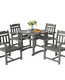 5 Pieces Patio Dining Set, Outdoor Square Furniture Table And Chairs, All Weather Garden Furniture Table Sets, HIPS Small Patio Conversation Set, For Lawn, Deck, Backyard, Poolside, Light Gray