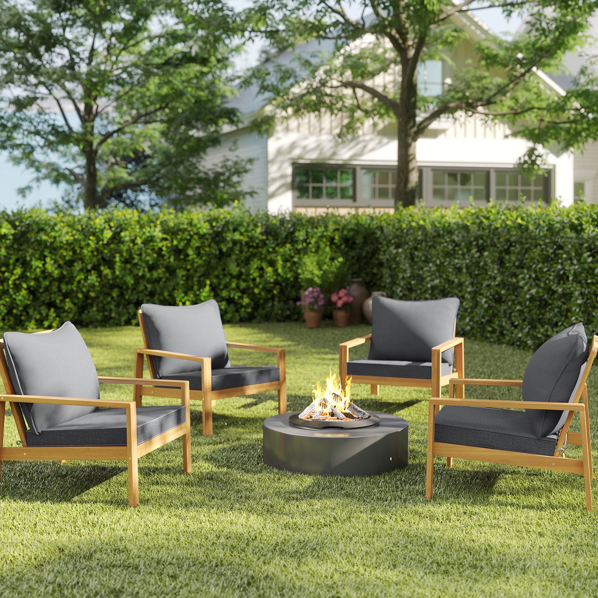 8 Patio Chair Cushions with Seat & Backrest, Fade Resistant Seat Replacement Cushion Set, Gray