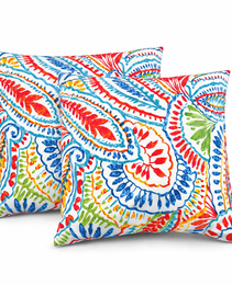 2 Pack Outdoor Throw Pillows, Waterproof & Fade-Resistant Patio Cushions For Garden, Porch, Poolside Furniture - Soft & Comfortable Decorative Pillow Covers 18x18 Inch, Paisley Multi