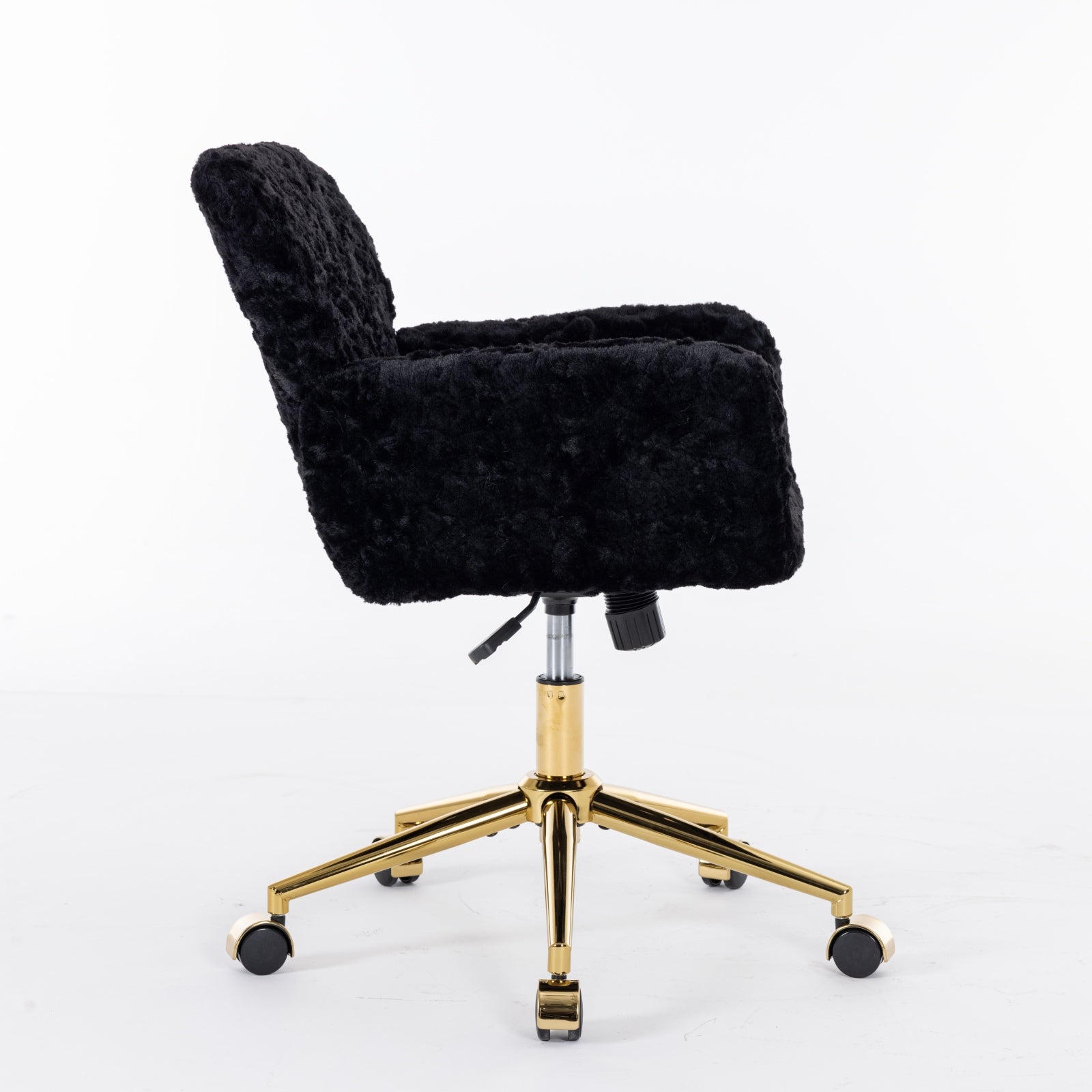 A&A Furniture Office Chair,Artificial Rabbit Hair Home Office Chair With Golden Metal Base,Adjustable Desk Chair Swivel Office Chair,Vanity Chair Black