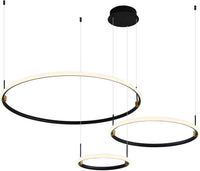 Modern Chandelier Black 3 Ring Chandelier for Living Room High Ceiling Chandelier Light Fixture with Remote Control LED Lights Dimmable 2700-6000K Foyer Light