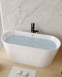 55 Acrylic Freestanding Bathtub, Stand Alone Soaking Tub, Glossy White Acrylic, Toe-tap Chrome Drain, CUPC Certified