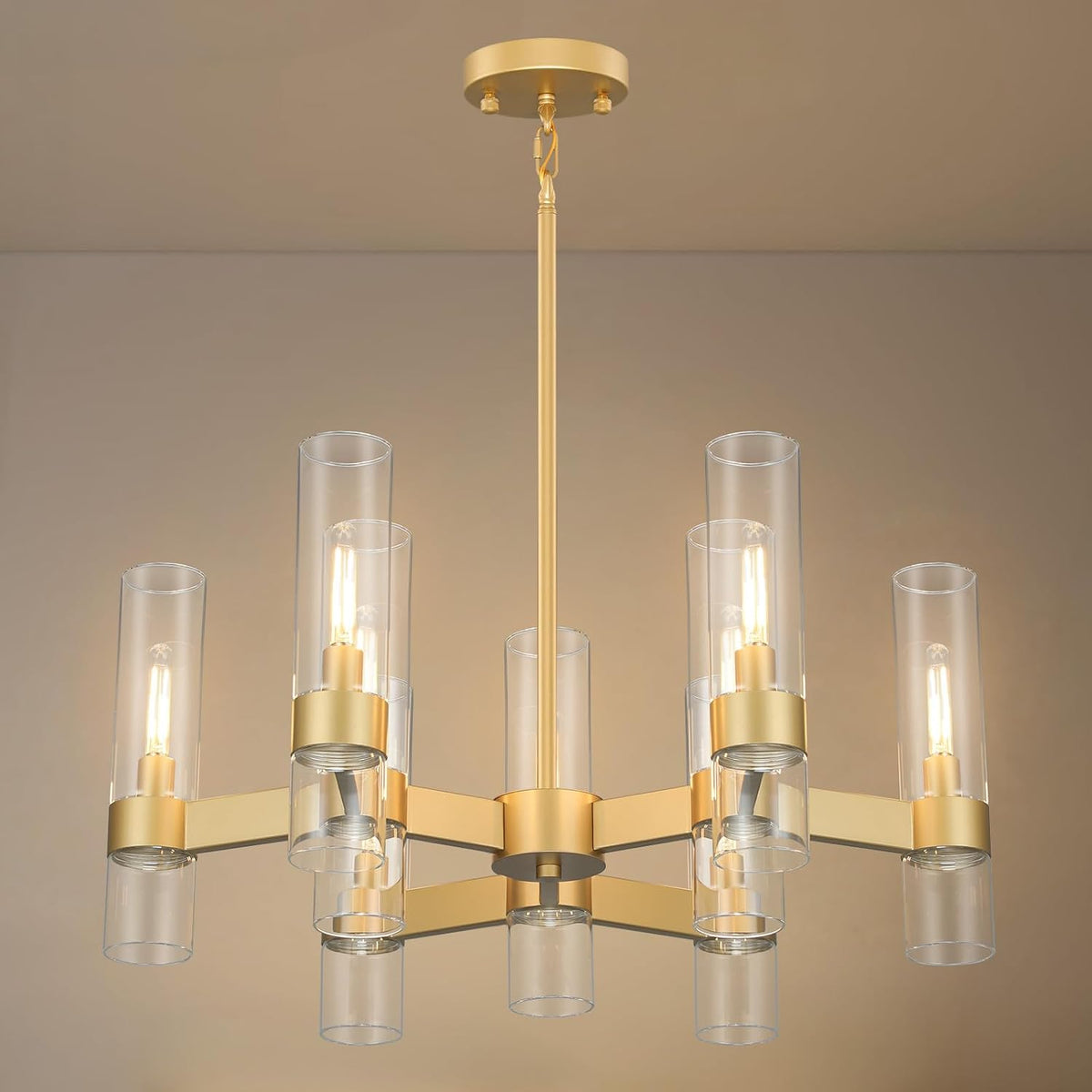 Gold Chandelier,9 Light Farmhouse Chandeliers for Dining Room Light Fixture