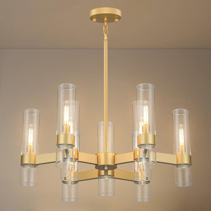 Gold Chandelier,9 Light Farmhouse Chandeliers for Dining Room Light Fixture