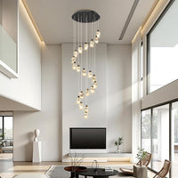 Crystal LED High Ceiling Chandelier: Remote Dimmable Long Pendant Light Fixtures - Spiral Drop Flush Mount Sloped Ceilings Modern Chandeliers for Entryway Living Room Foyer Staircase Stairs 20 Lights