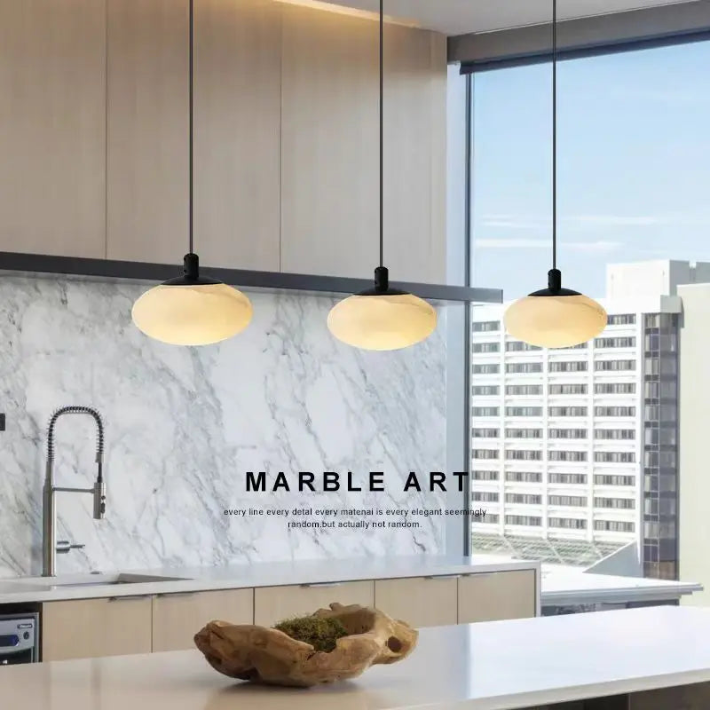 Modern Linear LED Spanish Marble Pendant Chandelier, Decor Lighting for Bedroom Bedside Kitchen Bar Coffee Bathroom Interior