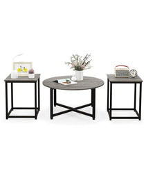 3-Piece Coffee Table Set Round Coffee Table And 2PCS Square End Tables