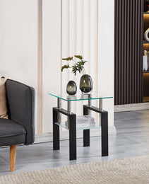 Tempered Transparent Glass End Table, 2-Layers Small Table With Storage, Living Room Side Table
