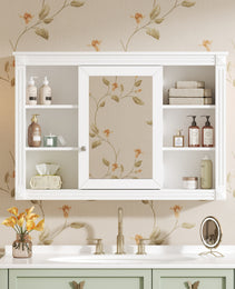 42 Wall Mounted Bathroom Storage Cabinet, Medicine Cabinet, Modern Bathroom Wall Cabinet With Mirror, Mirror Cabinet With 6 Open Shelves Not Include Bathroom Vanity