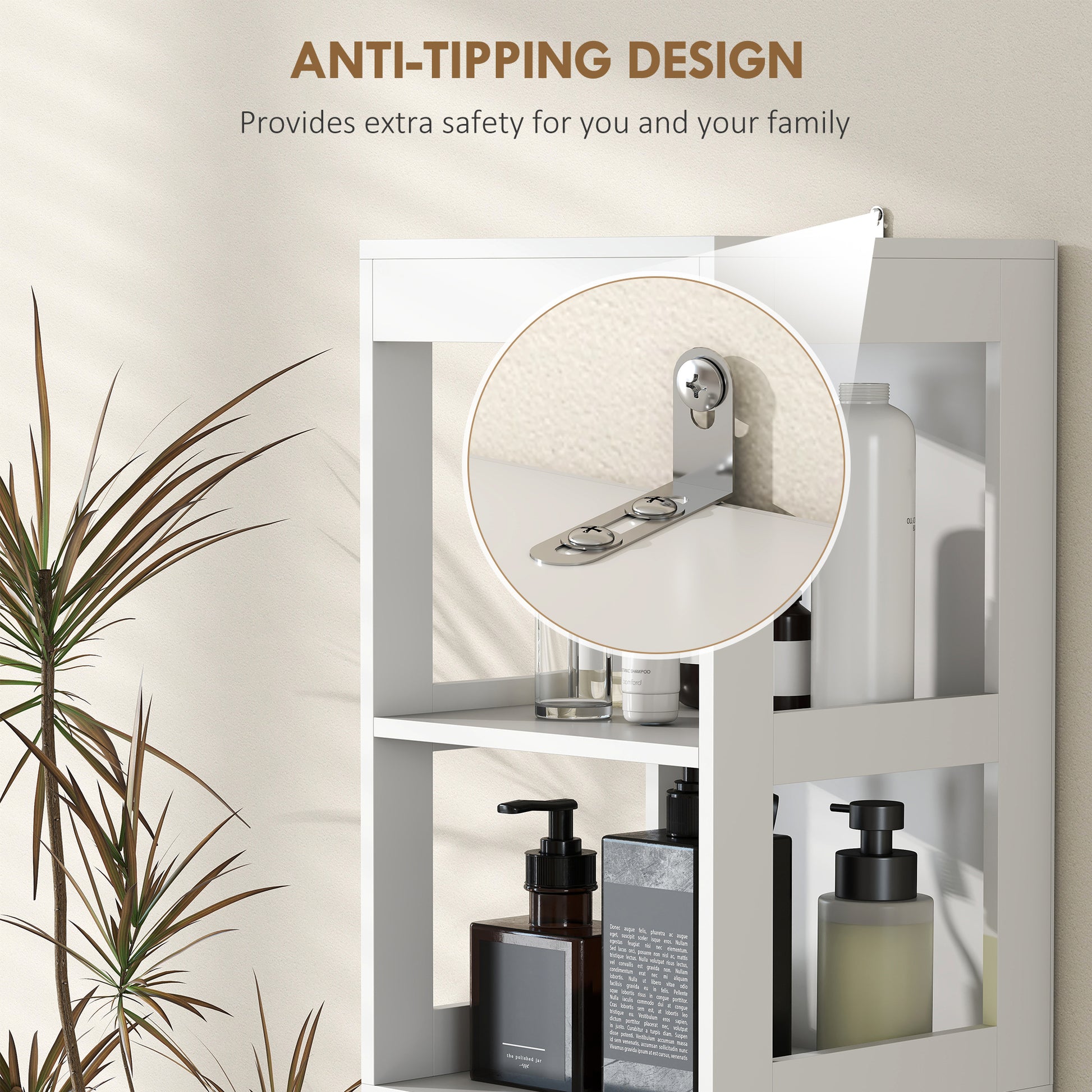 Narrow Bathroom Storage Cabinet, Bathroom Cabinet with 3 Drawers & 2 Open Shelves, Slim Bathroom Floor Cabinet, White