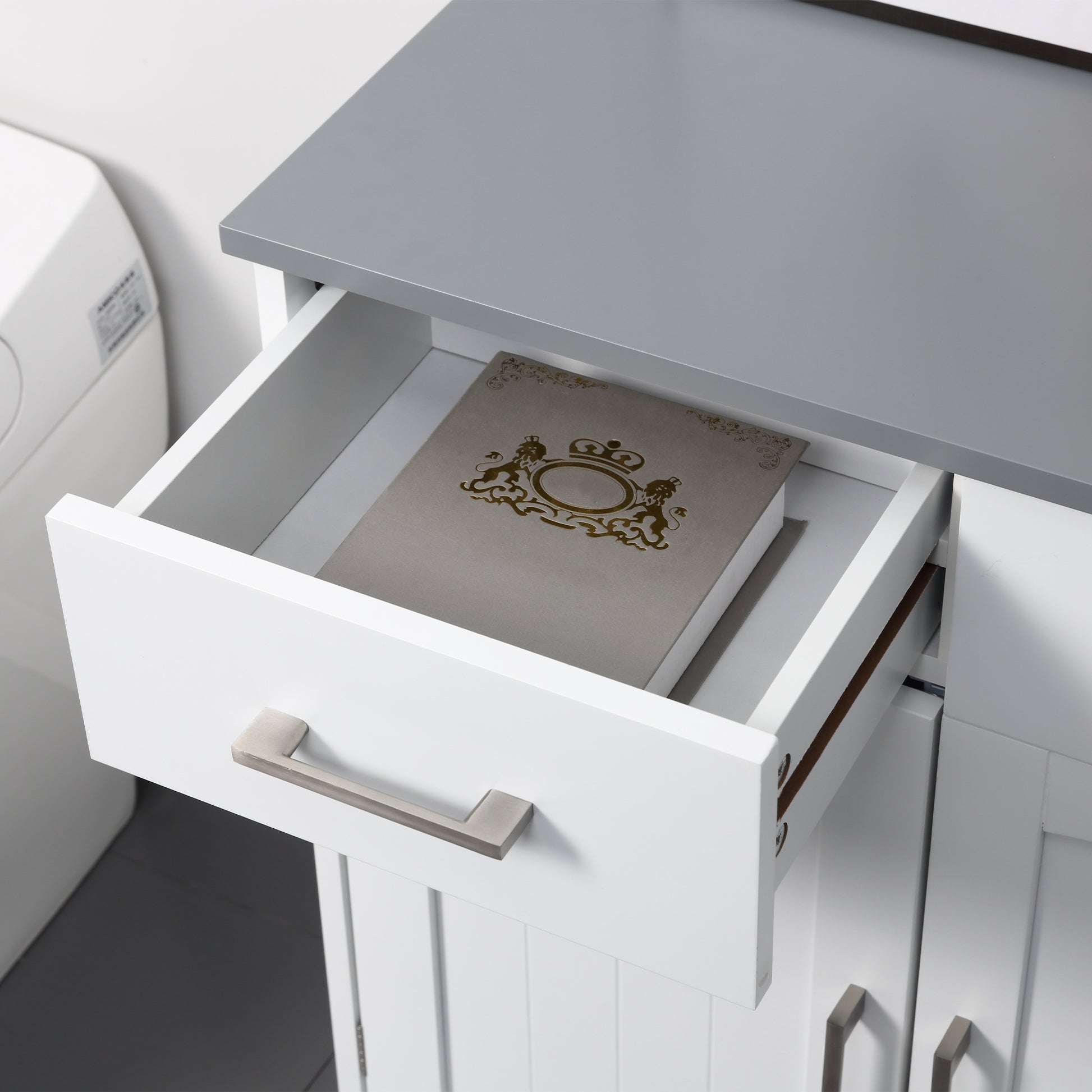 Bathroom Floor Cabinet, Freestanding Linen Cabinet, Storage Cabinet with 2 Drawers, Double Doors, Adjustable Shelf, White
