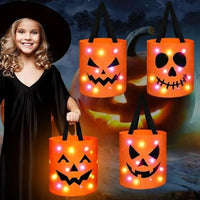 1-20PCS Halloween Pumpkin Tote Bag LED Light Up Handle Reusable Trick or Treat Candy Bag for Kids Party Decor Gift Present