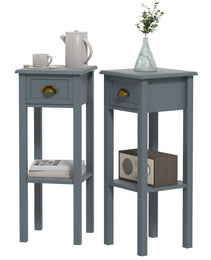2-Tier Side Tables Set of 2 with Drawer and Shelf, 2 Pieces End Tables for Living Room and Hallway, Gray