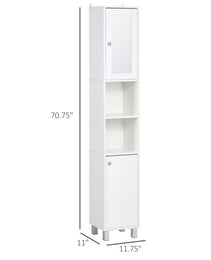 Tall Bathroom Storage Cabinet with Mirror, Wooden Freestanding Tower Cabinet with Adjustable Shelves for Bathroom or Living Room, White