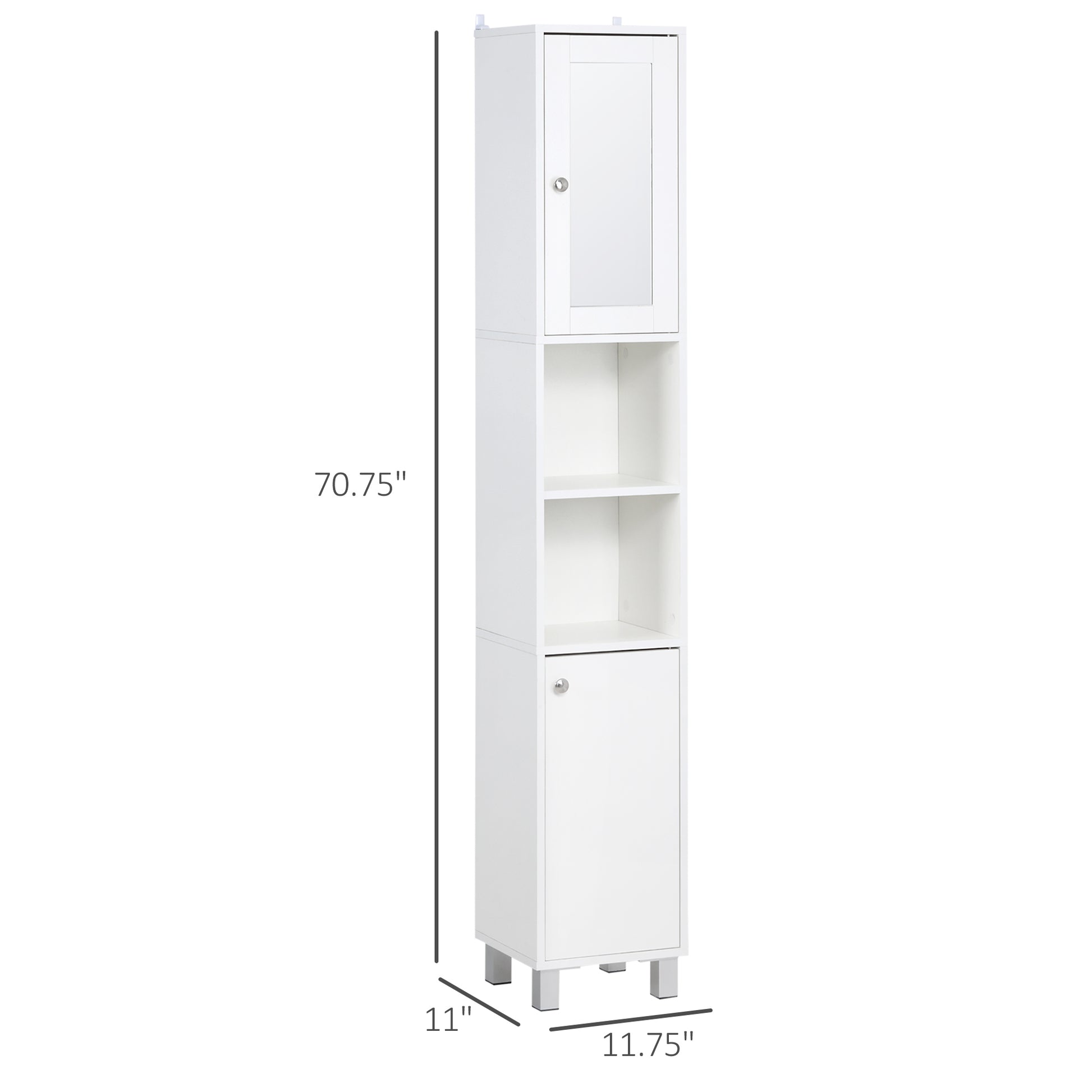 Tall Bathroom Storage Cabinet with Mirror, Wooden Freestanding Tower Cabinet with Adjustable Shelves for Bathroom or Living Room, White