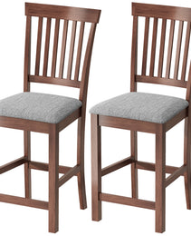 Counter Height Bar Stools with Padded Seat, High Back Kitchen Chairs Set of 2 for Dining Room, Gray and Dark Brown