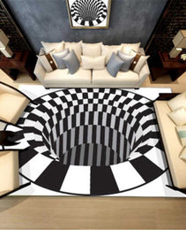 3D Vortex Carpet Black White Grid Bottomless Hole Illusion Rug Living Room Bedroom Anti-Slip Floor Mats Home Fashion Carpet Rugs