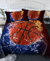 Sports Basketball Pattern Comforters Sets Twin Size 3PC Fire Water Bedding Sets For Boys Include 1 Comforter And 2 Pillowcases