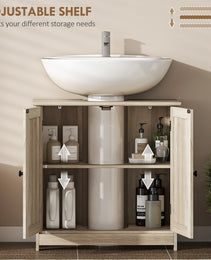 Bathroom Vanity Cabinet, Under Sink Bathroom Cabinet with 2 Doors and Adjustable Shelf, Weathered Gray Oak