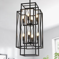 8-Light Lantern Tiered Pendant Light Fixtures, No Assembly Required Farmhouse Chandelier for Entryway, Large Chandeliers for High Ceilings, Modern Hanging Light Fixture for Foyer, Staircase