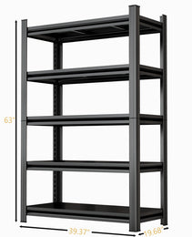 5 Tier Storage Shelves, 2200LBS Adjustable Metal Shelving Unit, Black, Needs Assembly