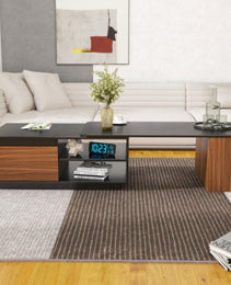 Extendable Coffee Table, Length Adjustable Wood Coffee Table With 2 Storage Drawers For Living Room, Large Long Rectangular Center Table