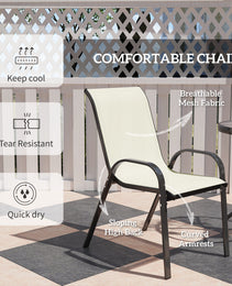 3 Pieces Bistro Set, Small Patio Furniture Set With Stackable Chairs And Glass Table For Backyard, Balcony, Beige
