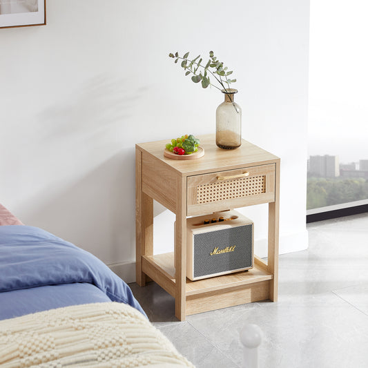 15.75  Rattan End Table With  Drawer, Modern Nightstand, Side Table For Living Room, Bedroom,natural