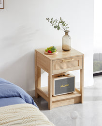 15.75  Rattan End Table With  Drawer, Modern Nightstand, Side Table For Living Room, Bedroom,natural