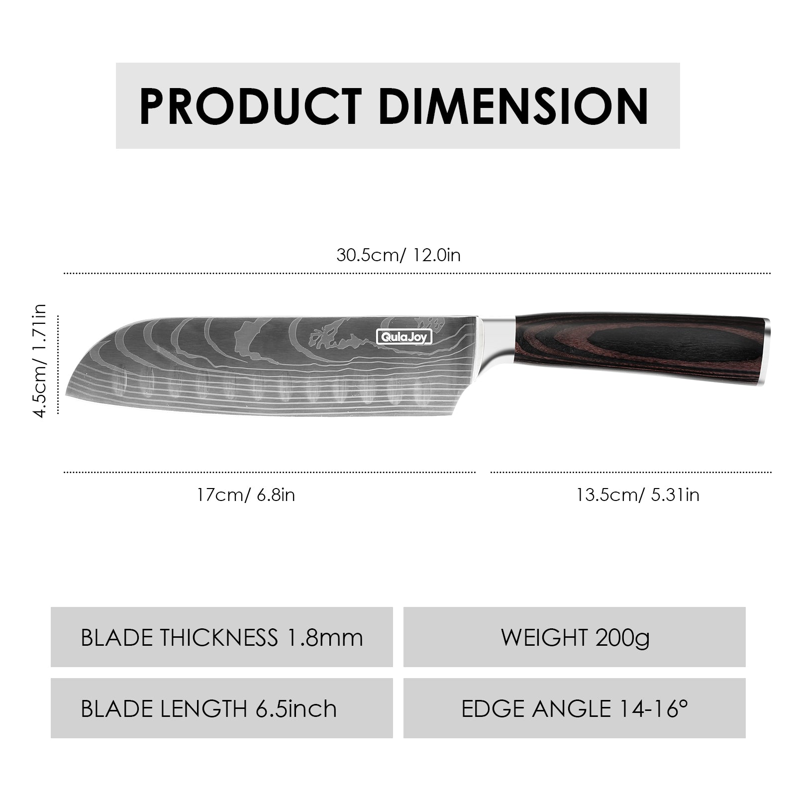 Qulajoy 7-Inch Santoku Knife – High Carbon Stainless Steel Chef Knife with Pakkawood Handle (Japanese Style)