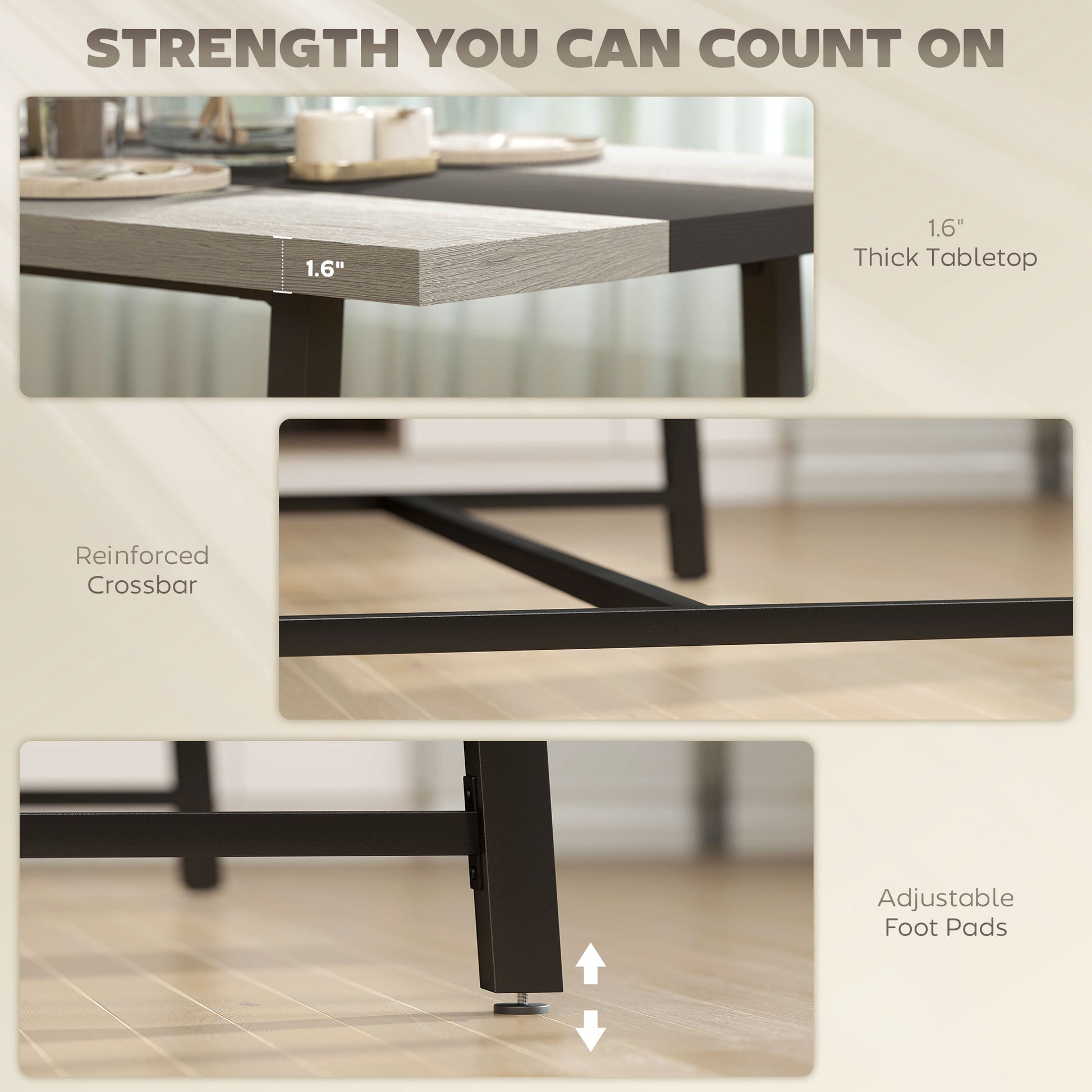 Industrial Kitchen Table for 8 People, 70.9" Long Dining Table with Large Tabletop and Steel Legs for Dining Room, Gray