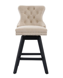 Swivel Velvet Barstools With Button Tufted Decoration And Wooden Legs, And Chrome Nailhead Trim, Leisure Style Bar Chairs,Bar Stools, Set Of 2  Beige,SW1860BG