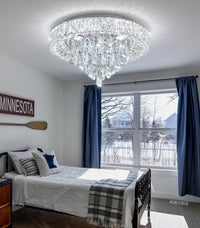 23.6" Modern Crystal Chandeliers LED Dimmable Flush Mount Ceiling Chandeliers for Living Room Entrance Foyer Bedroom Silver