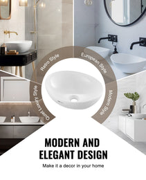 Oval Vessel Sink, 16" X 13.4" Bathroom Vessel Sink Bowl Countertop, White Ceramic Bathroom Sinks Above Counter, Bowl Sink With Modern Style, Well-Packaged For Bathroom, Hotel, Toilet, RV