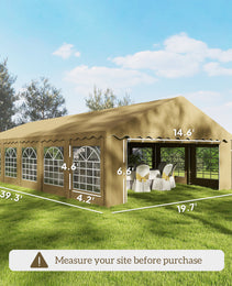 20’ x 40’ Party Tent, Outdoor Canopy Tent with Removable Sidewalls, 12 Windows for Parties, Wedding, Events, BBQ, Brown