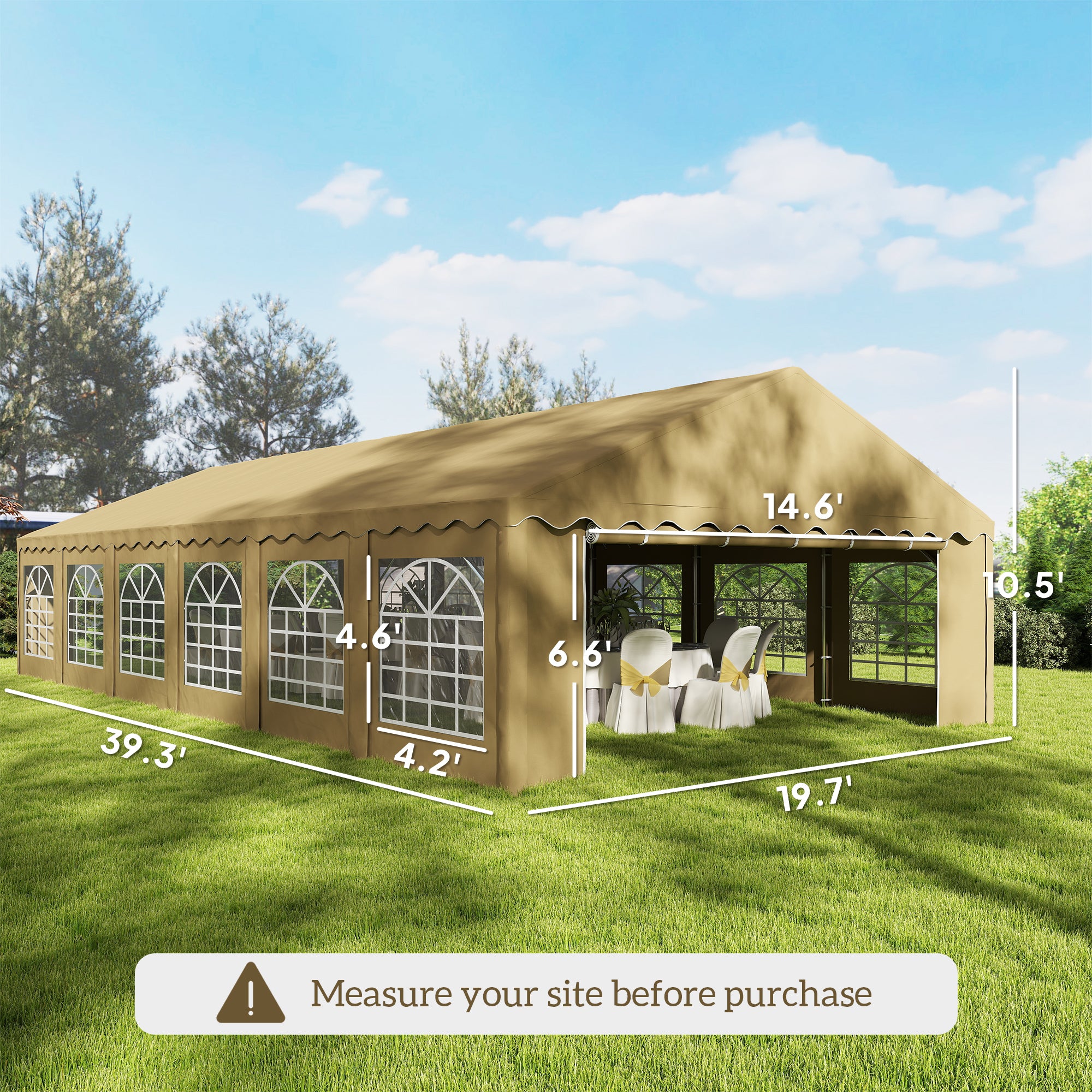 20’ x 40’ Party Tent, Outdoor Canopy Tent with Removable Sidewalls, 12 Windows for Parties, Wedding, Events, BBQ, Brown