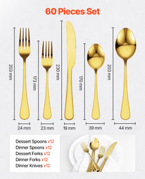 60-Piece Silverware Set Stainless Steel Cutlery Flatware Utensil Kitchen For 12