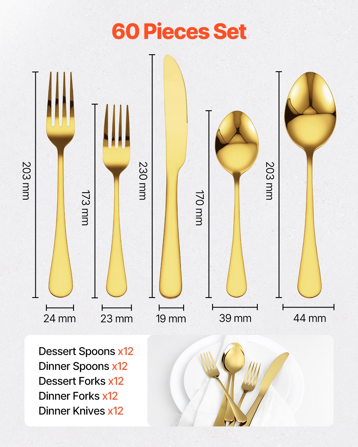 60-Piece Silverware Set Stainless Steel Cutlery Flatware Utensil Kitchen For 12