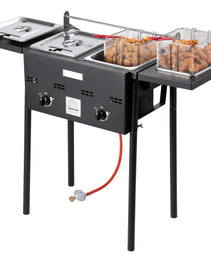Outdoor Propane Deep Fryer, Dual-Tank 8QTx2 Commercial Fryer, Stainless Steel Cooker With Foldable Platform, Dual Basket, And Heat Adjustment, Floor Standing Fryers For Restaurant Home Snack Bar