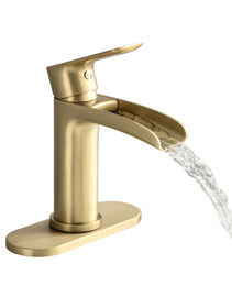 Waterfall Bathroom Faucet Single Handle Bathroom Sink Faucets 1 Or 3 Hole Solid Vanity Faucet With Deck Plate & Overflow Pop Up Drain Brushed Nickel
