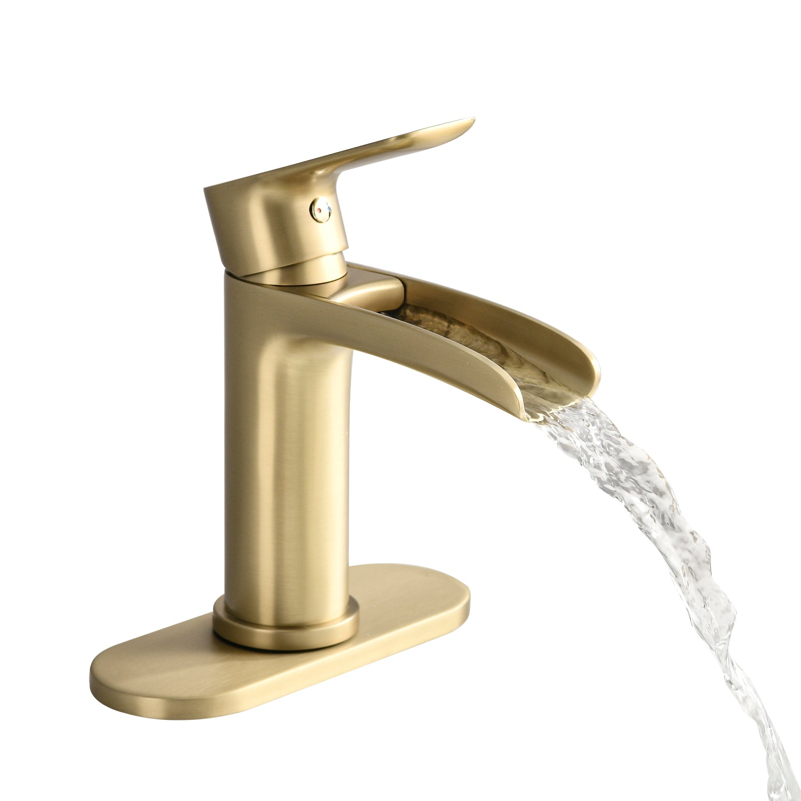 Waterfall Bathroom Faucet Single Handle Bathroom Sink Faucets 1 Or 3 Hole Solid Vanity Faucet With Deck Plate & Overflow Pop Up Drain Brushed Nickel