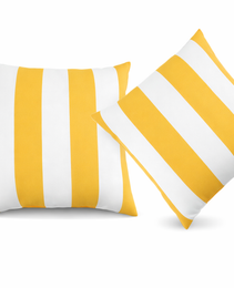 2 Pack Outdoor Throw Pillows, Waterproof & Fade-Resistant Patio Cushions For Garden, Porch, Poolside Furniture - Soft & Comfortable Decorative Pillow Covers 18x18 Inch, Yellow White
